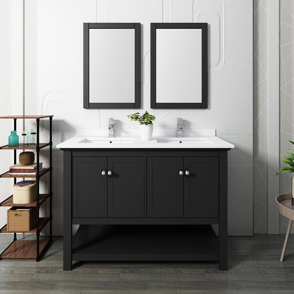 Fresca Manchester 48" Double Sinks Wood Bathroom Vanity with Mirrors in Black