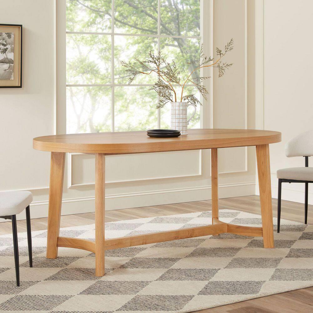Walker Edison Modern Farmhouse Rustic Solid Oak Wood Oval Dining Table for 6 - White Oak