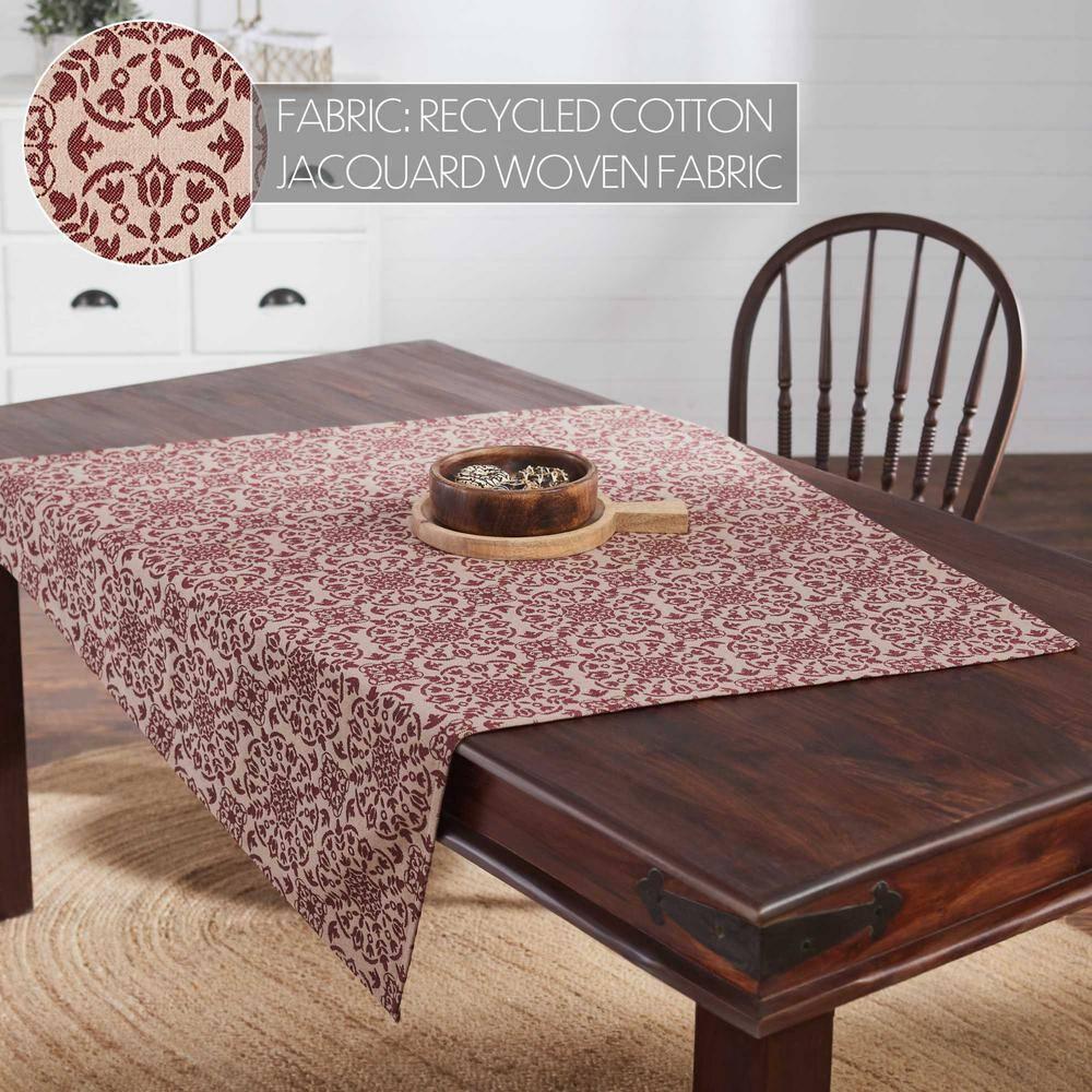 VHC Brands Custom House Burgundy & Tan Jacquard Table Topper 42x42, Kitchen and Dining Room Decor, Tabletop Accessory, Cotton, Custom House Collection, Square 42x42, Natural