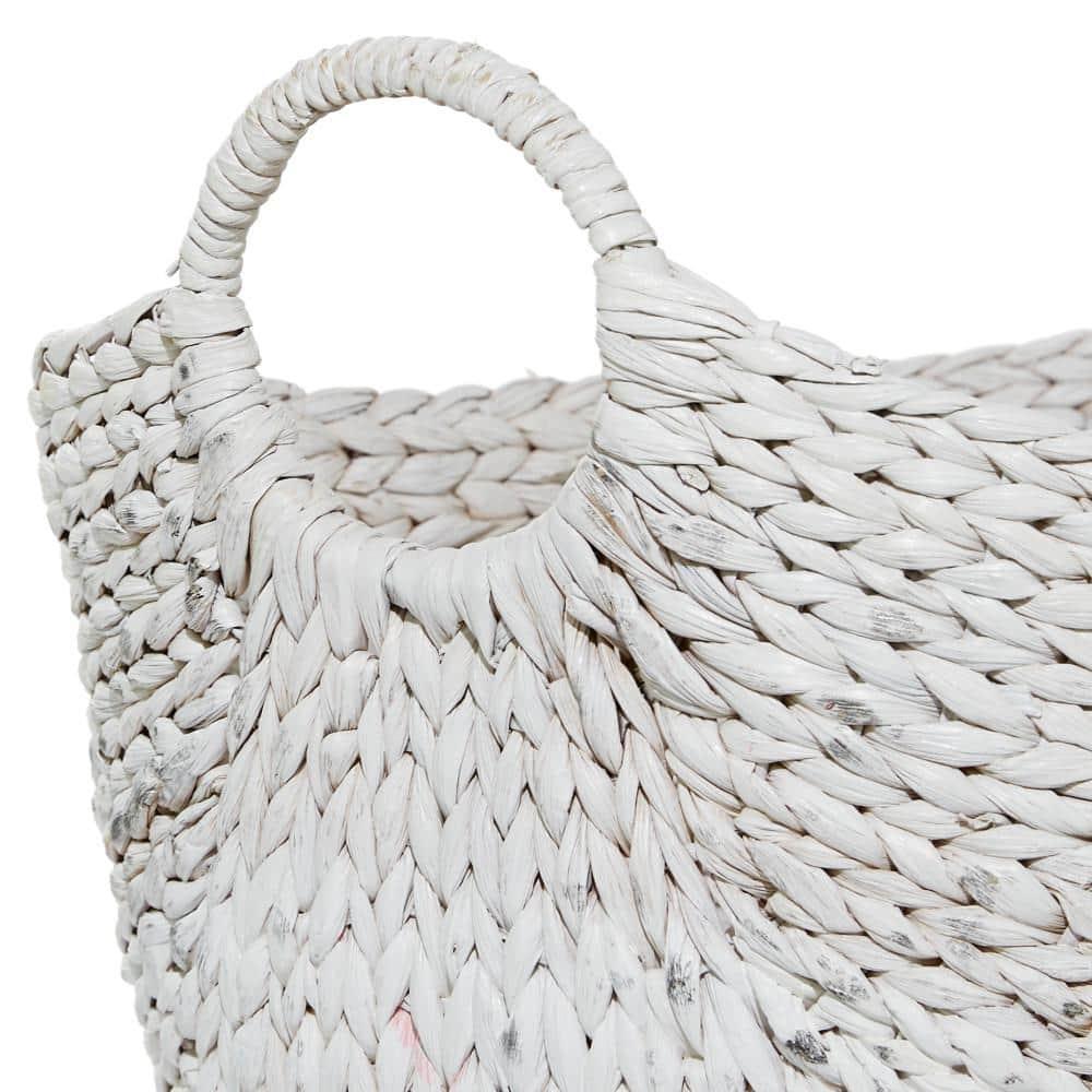 Cosmoliving by Cosmpolitan Seagrass Contemporary Woven Storage Basket 21"W x 19"H, with Daisy White Finish and Half Dipped Pink Accent