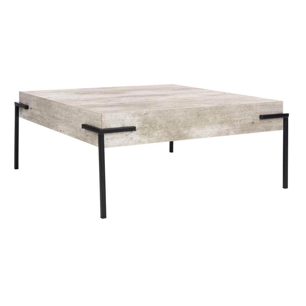 Eli Square Coffee Table - Light Grey Faux Concrete/Black - Safavieh