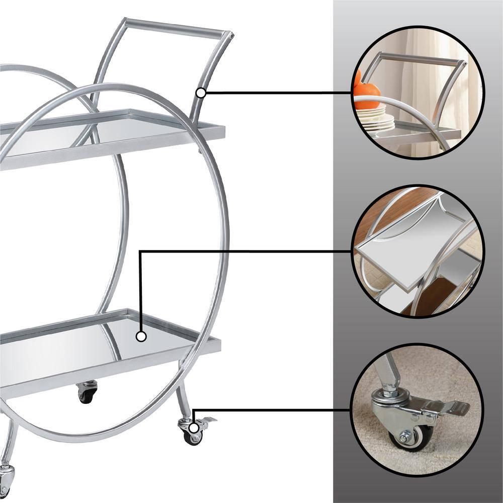 FirsTime & Co. Silver Odessa Mirrored Bar Cart, Glam, Metal, 27.5 x 14 x 33 in