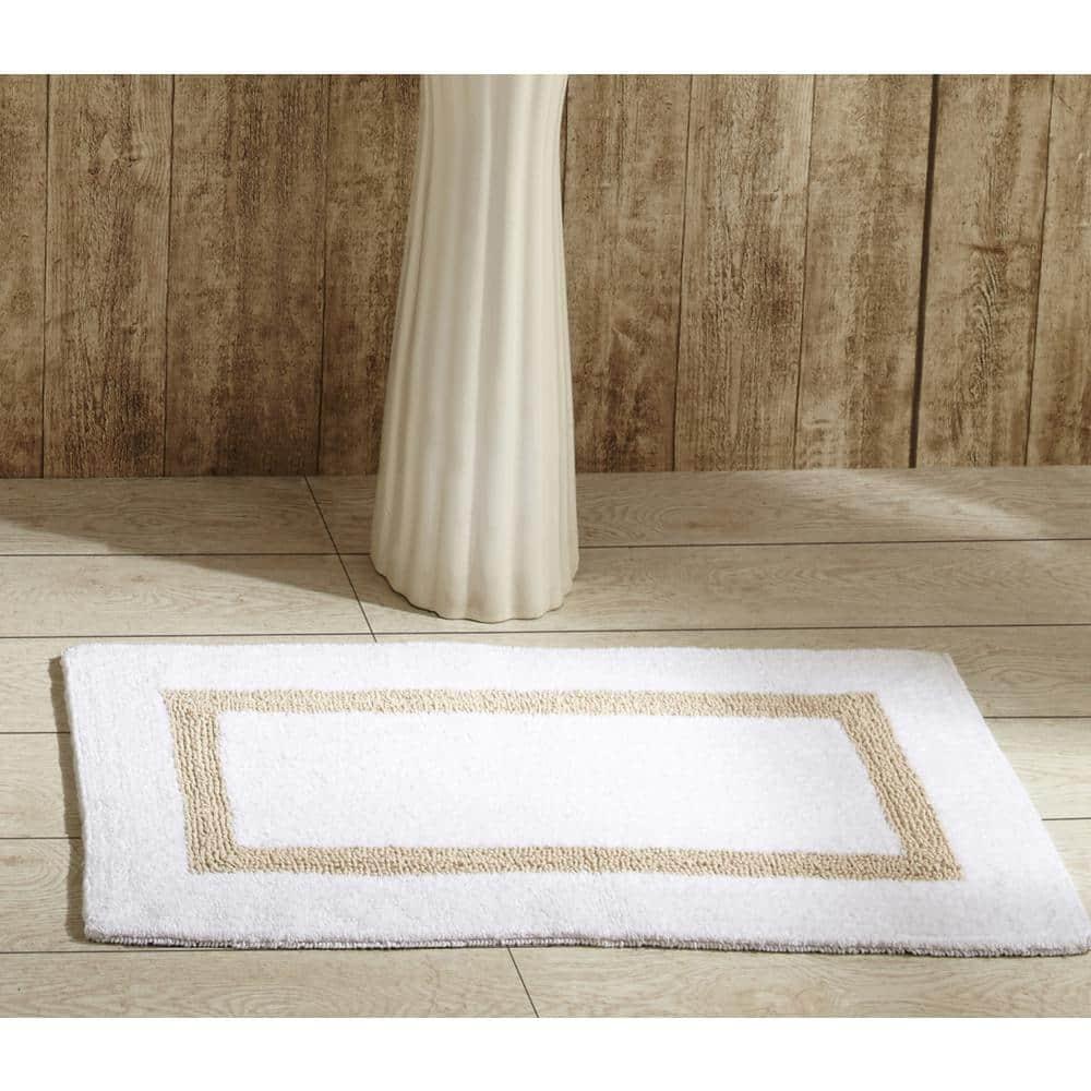 Better Trends Hotel 100% Cotton Tufted Two Tone Reversible Bath Rug 17" x 24" Rectangle - White/Sand