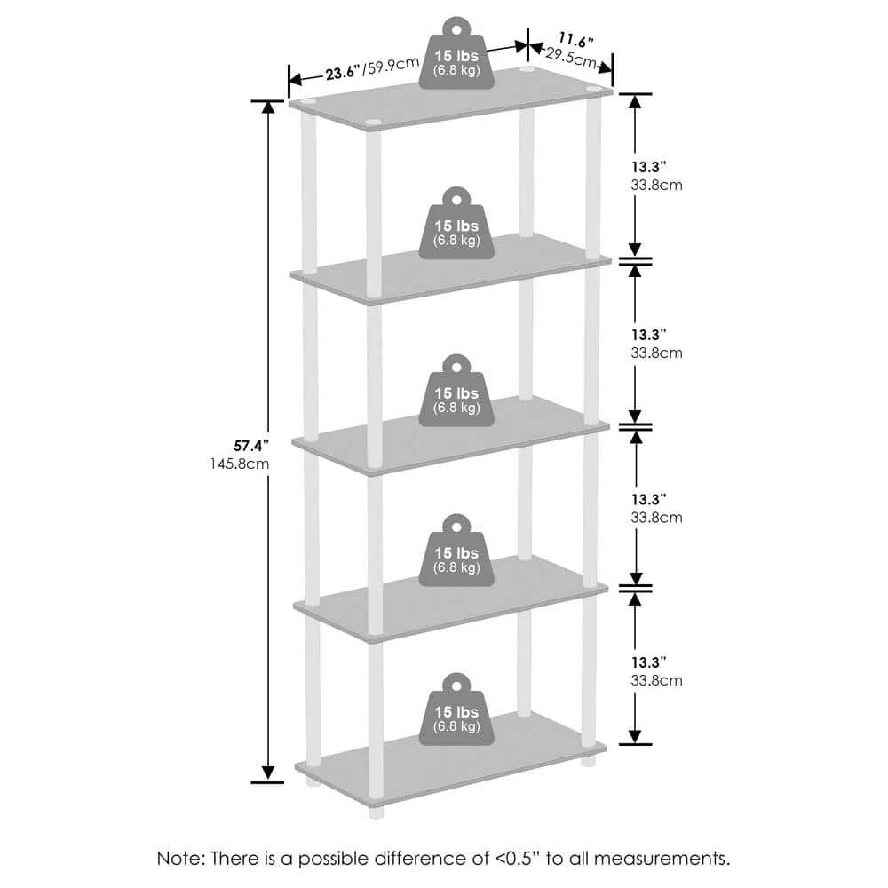Furinno 5-Tier Tall Decorative Bookshelf Storage Bookcase Open Multipurpose Shelves Display Rack for Living Room&Home Office,Light Cherry/Black