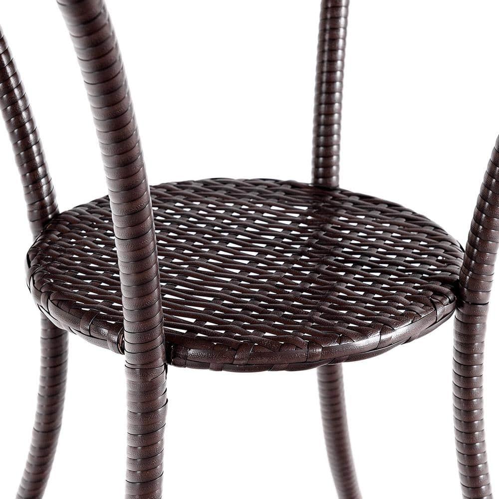Tangkula Outdoor Side Table with Storage PE Wicker Patio Bistro Table with Tempered Glass Tabletop