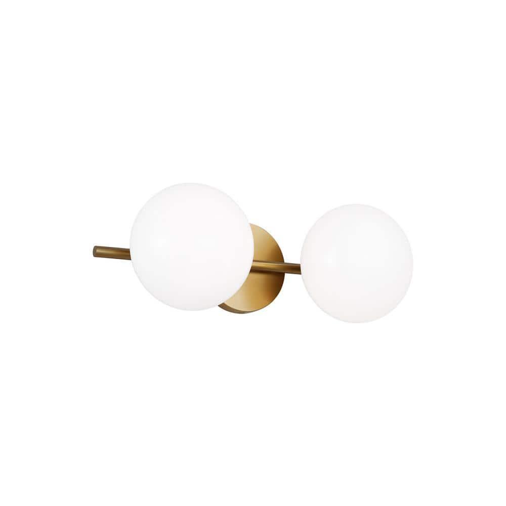 Ellen DeGeneres Crafted Symmetrical 2-Light Vanity in Burnished Brass with Milk White Glass