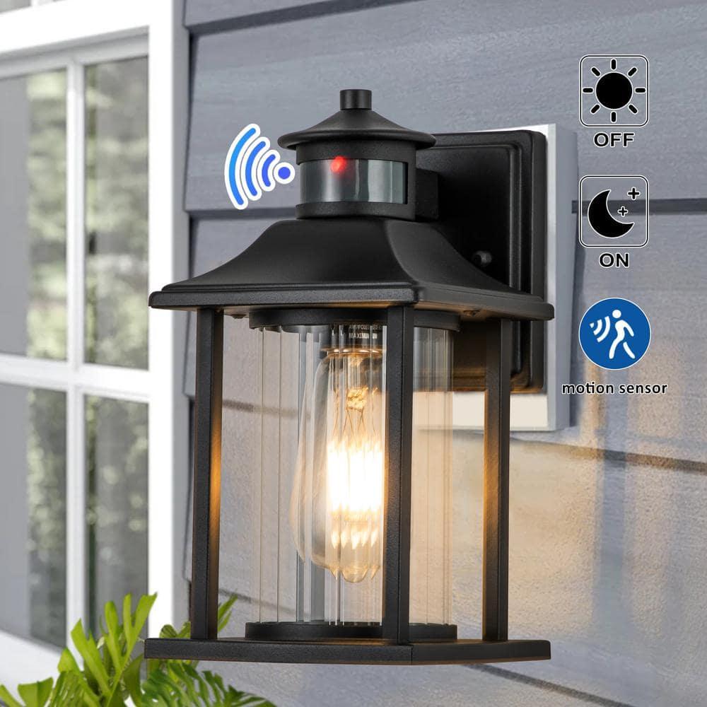 C Cattleya 2-Pack Matte Black Motion Sensing Dusk to Dawn Outdoor Wall Lights (E26)