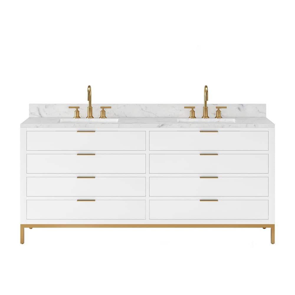 Pure White 72'' Double Sink Vanity with Carrara Marble Top