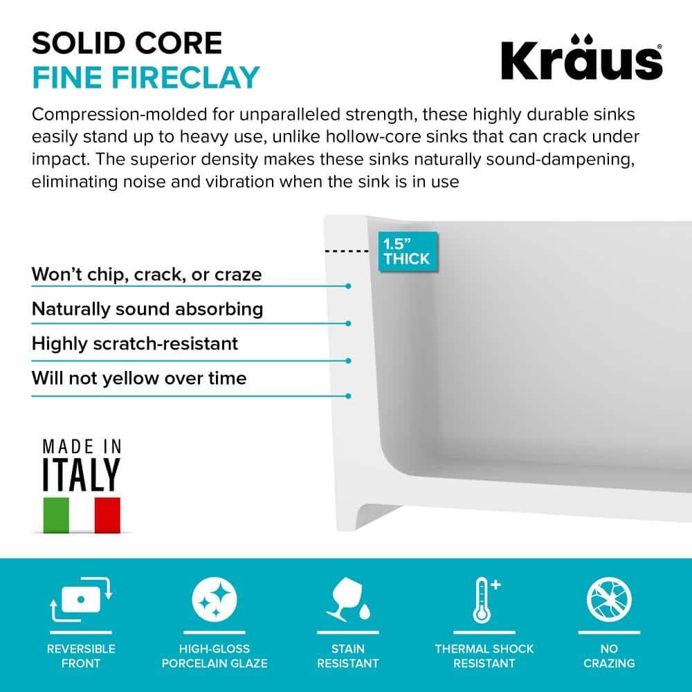 KRAUS Turino™ 33" L Farmhouse Reversible Apron Front Fireclay Single Bowl Kitchen Sink