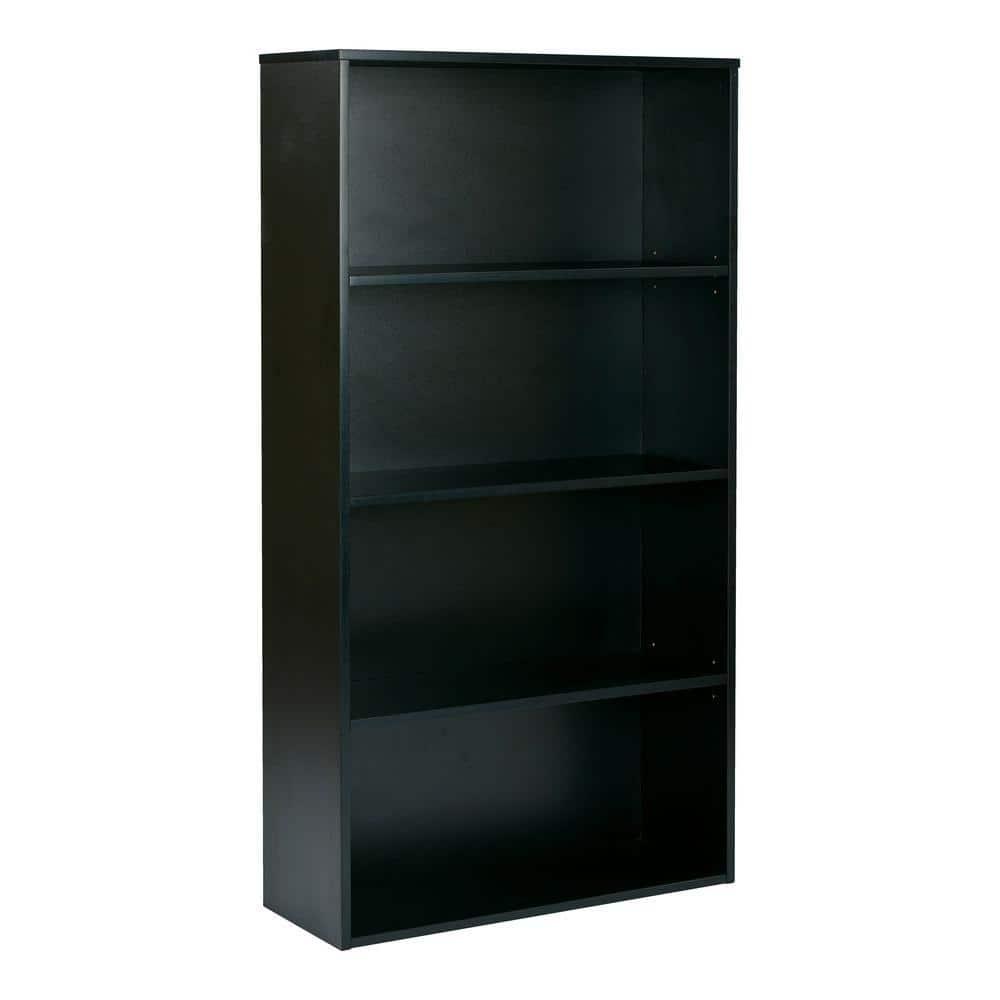TJUNBOLIFE OSP Designs Prado 4- Bookcase with 3/4-Inch Shelves and 2 Adjustable/2 Fixed Shelves  60-Inch  Black