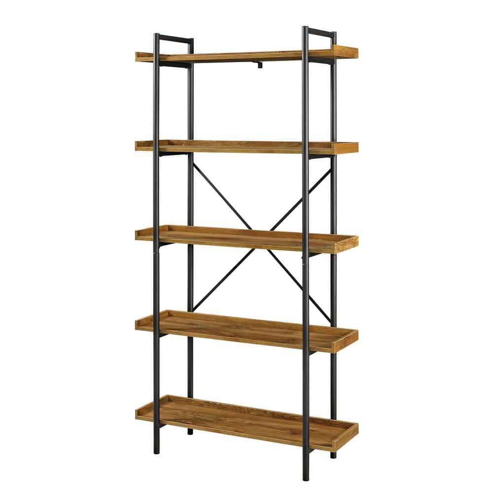 68" Urban Pipe Bookcase with 5 wood Shelves in Barnwood brown