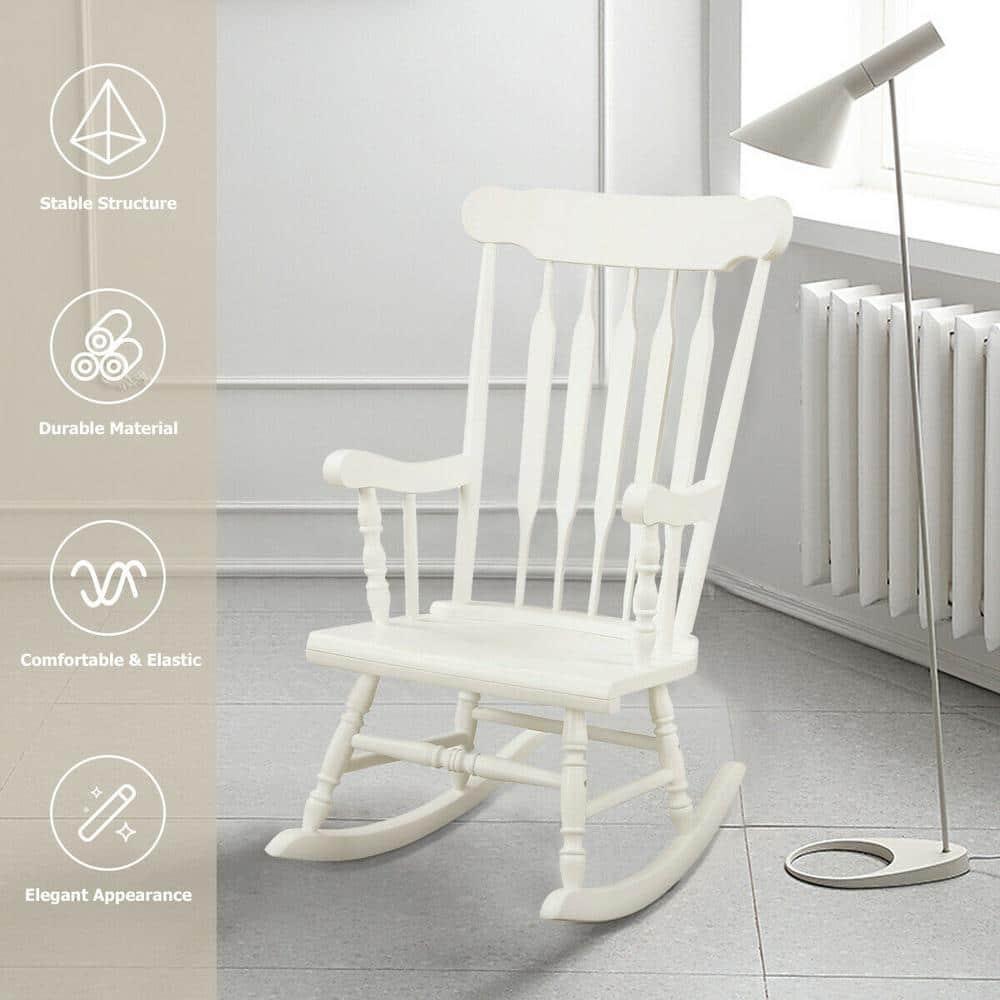 Ktaxon Outdoor Wood Porch Chair, Windsor Traditional Solid Wood Rocking Chair,Weather Resistant Rocking Chair for Garden Backyard Balcony, White