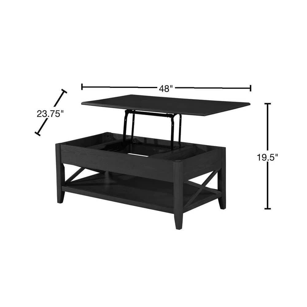Noble House Moses Farmhouse Faux Wood Lift Top Coffee Table, Black