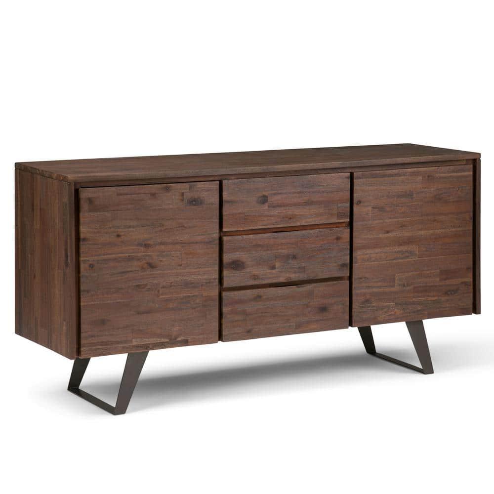 Simpli Home Lowry 60"W Solid Wood Modern Industrial 2-Door Sideboard Buffet with 3 Center Drawers