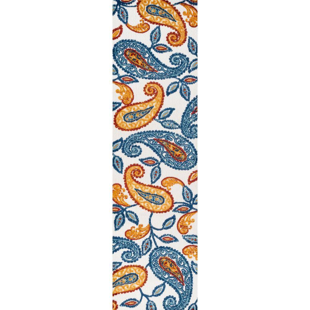 2'x8' Julien Paisley High-Low Indoor/Outdoor Area Rug, Orange/Blue - JONATHAN Y