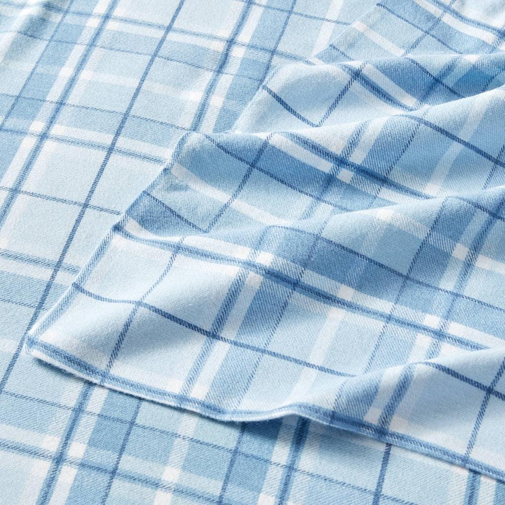 Vanessa Light Blue Cotton Flannel Full Plaid Sheet Set