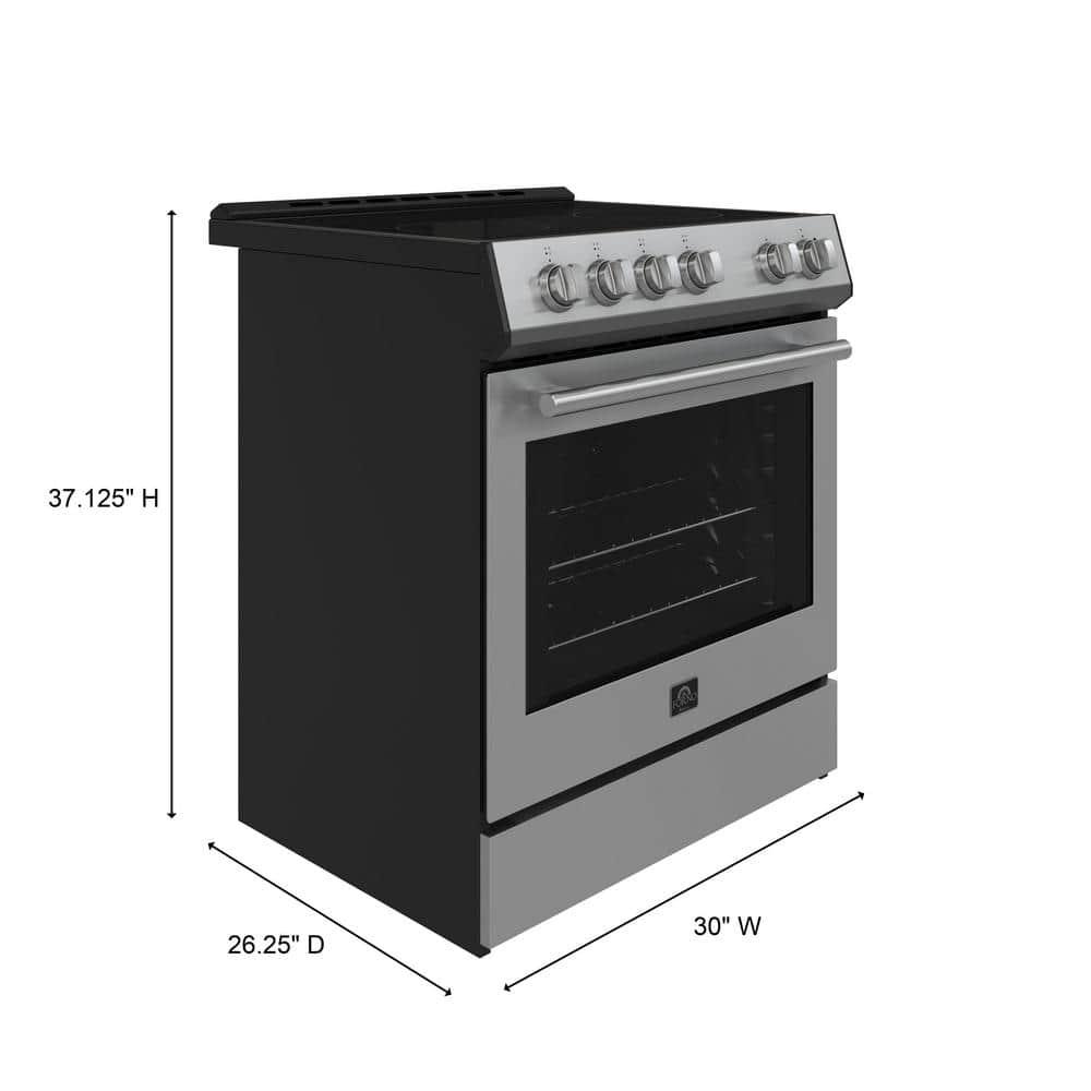 Leonardo Espresso 30-inch Slide-In Electric Range in Stainless-Steel, Black or White, 4 Elements, 7,100 Watts, 5.0 cu.ft. Oven with Convection Fan