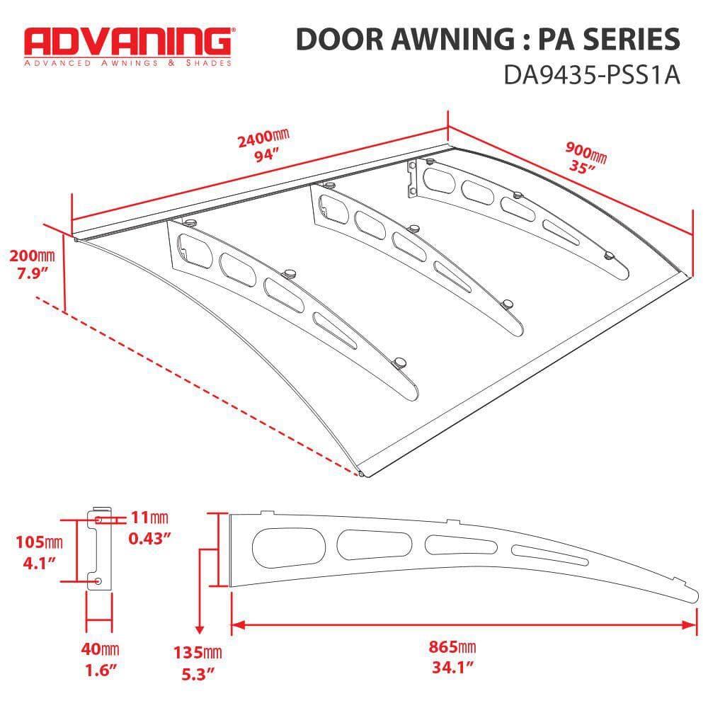 PA Series 2' 11 13/32" D Convex Door Awning