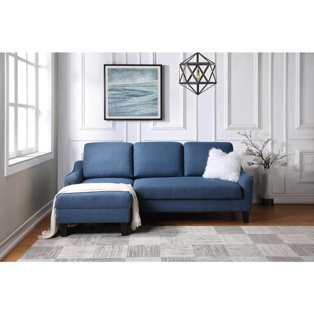 Lester Chaise Sleeper Sofa in Blue fabric with Black legs