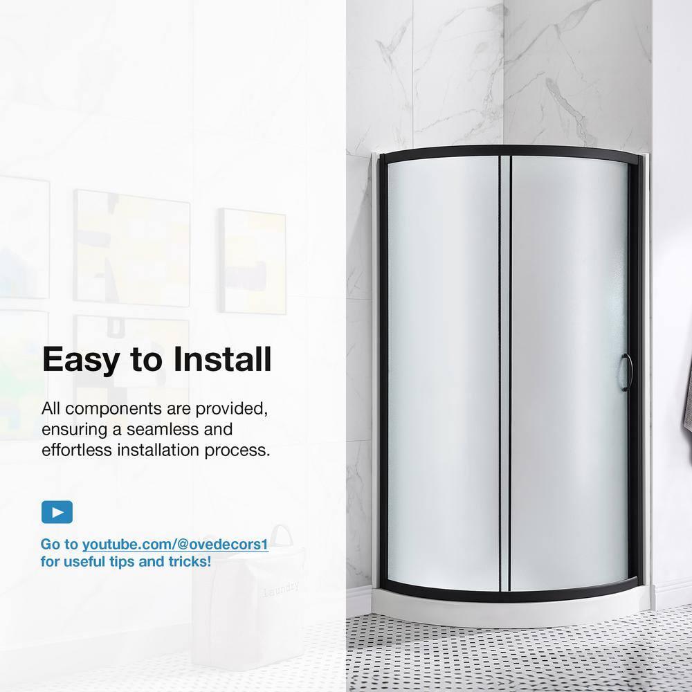 Ove Decors OVE Decors Breeze 35 in. Round Shower Kit w/ Frosted, Base, Wall 15SKA-BREF34-BLKAC