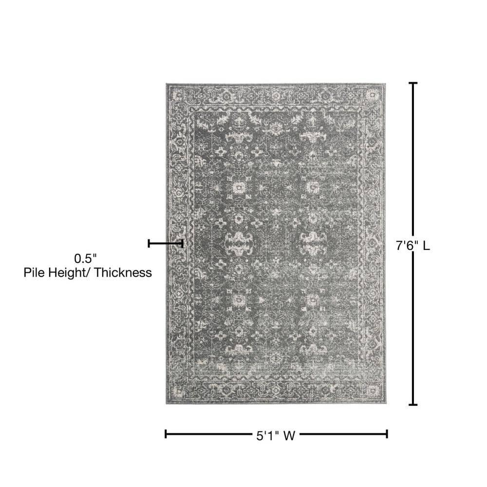 Evoke EVK270 Power Loomed Area Rug Grey / Ivory 5'-3" X 7'-6" - Safavieh.