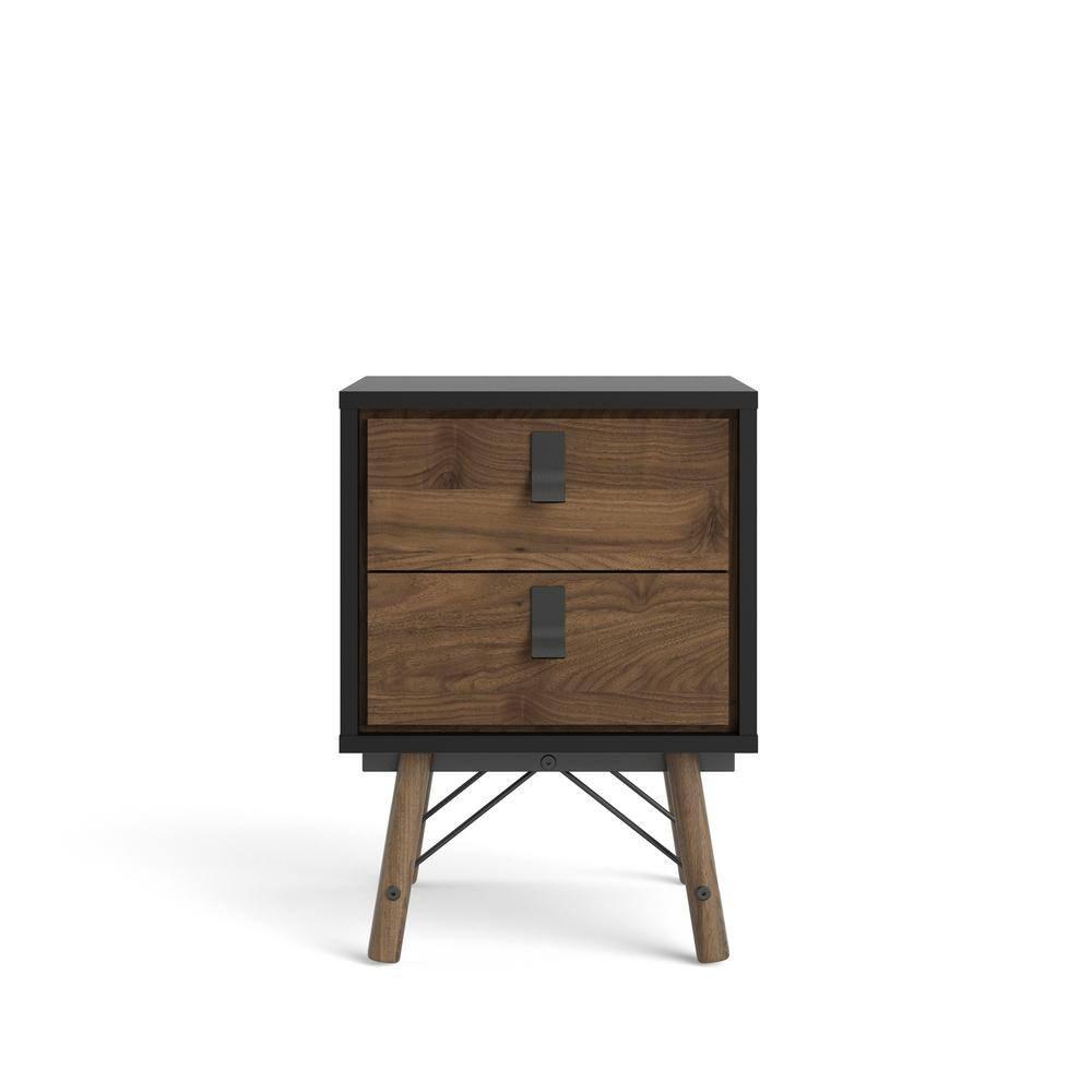 Tvilum Ry 2 Drawer Bedroom Nightstand for Adults, Black Matte/Walnut