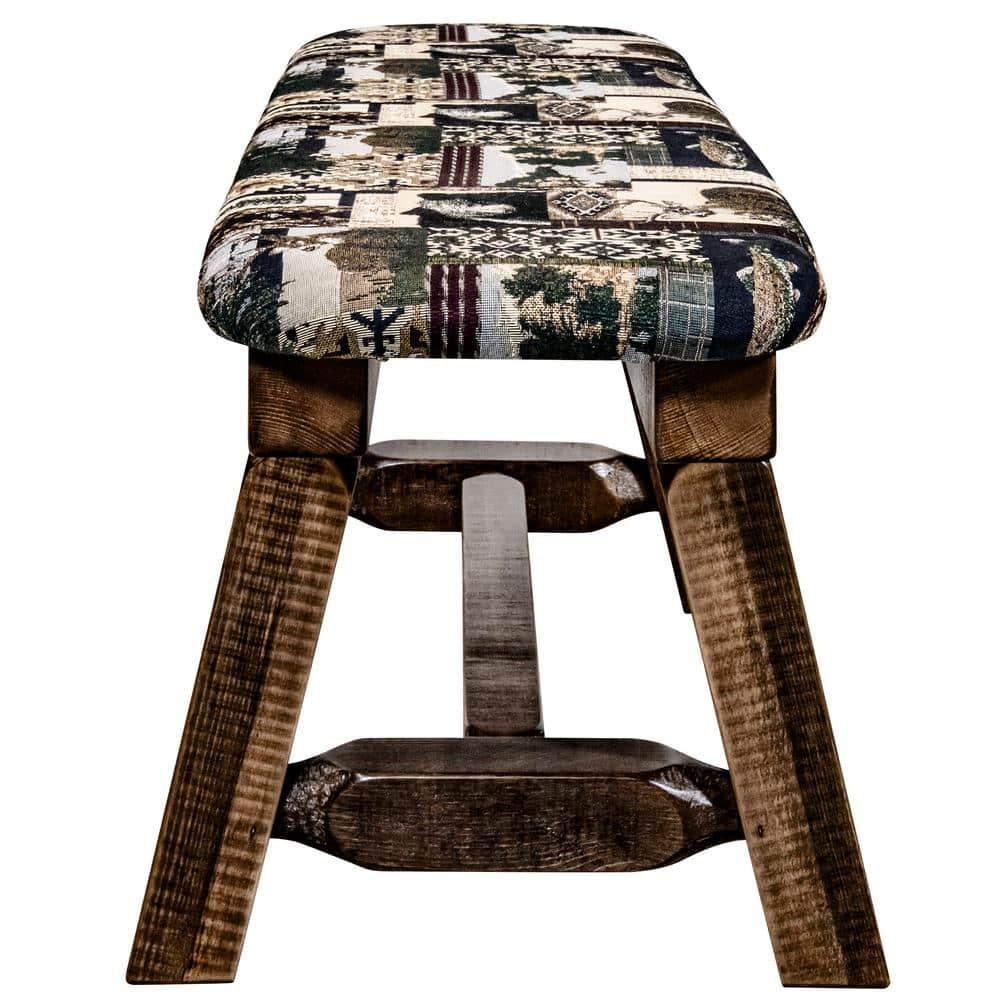 45 in. Homestead Collection Plank Style Bench with Woodland Upholstery, Stain & Clear Lacquer Finish