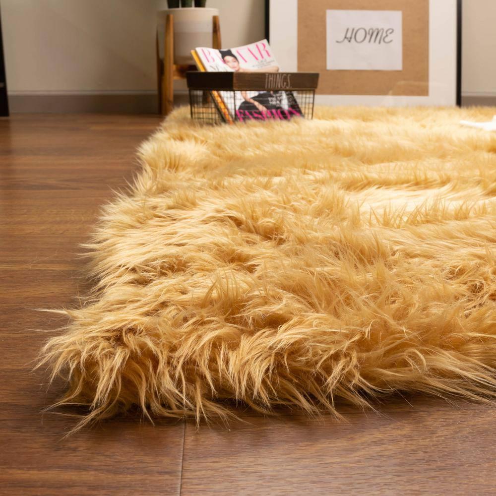 Ultra Soft Faux Sheepskin Fur Shag Rug Light Brown 4' x 6' Sheepskin