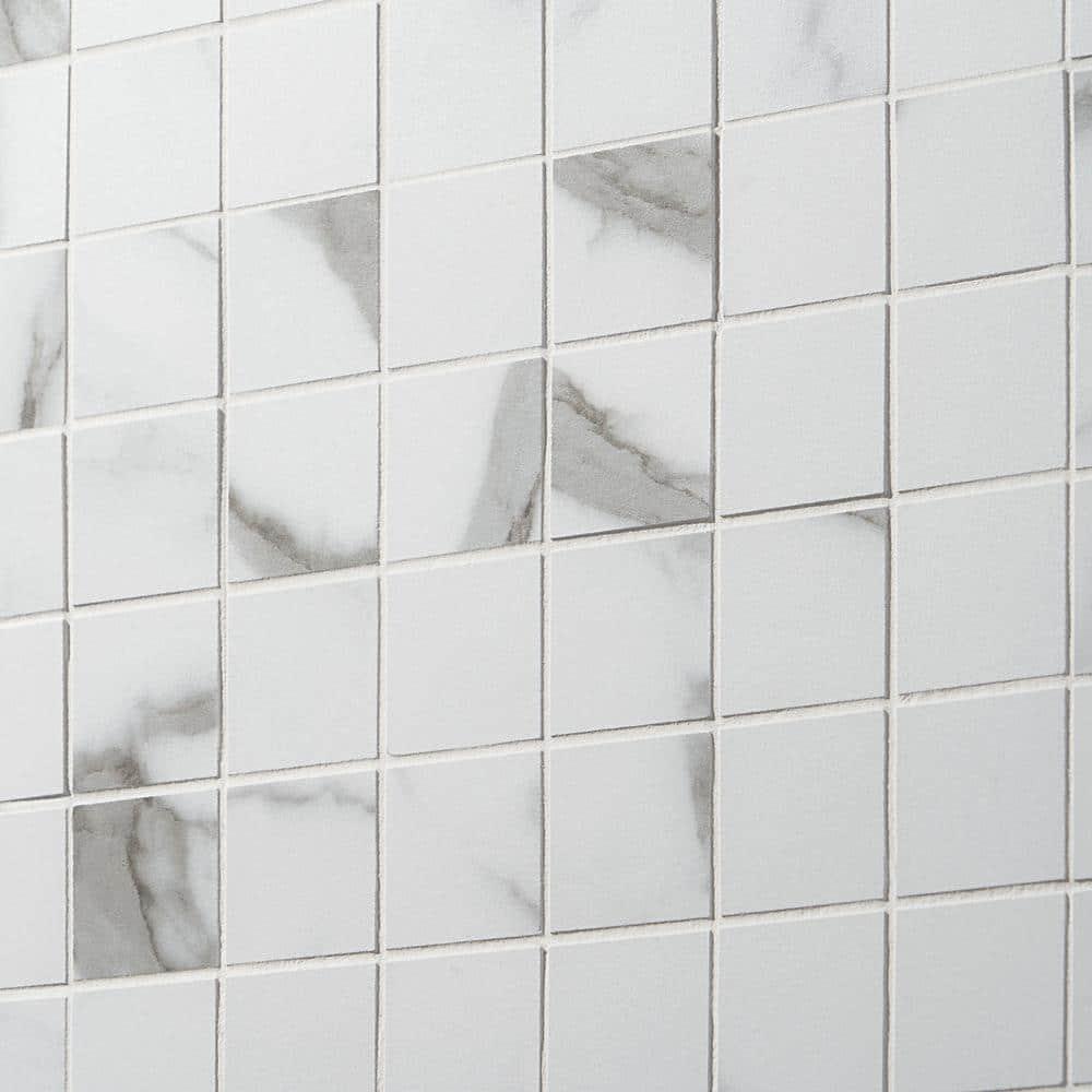 Saroshi Statuario Valley 11.81 in. x 11.81 in. Matte Porcelain Floor and Wall Mosaic Tile (0.96 sq. ft./Each)