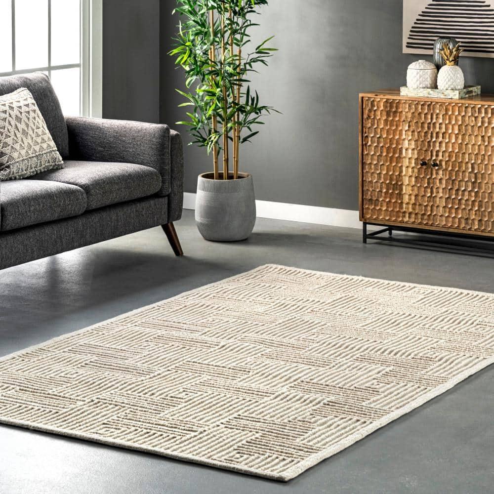 Nuloom Mallory Geometric 5x8 Wool Indoor Area Rug for Living Room Bedroom Dining Room Kitchen, Ivory