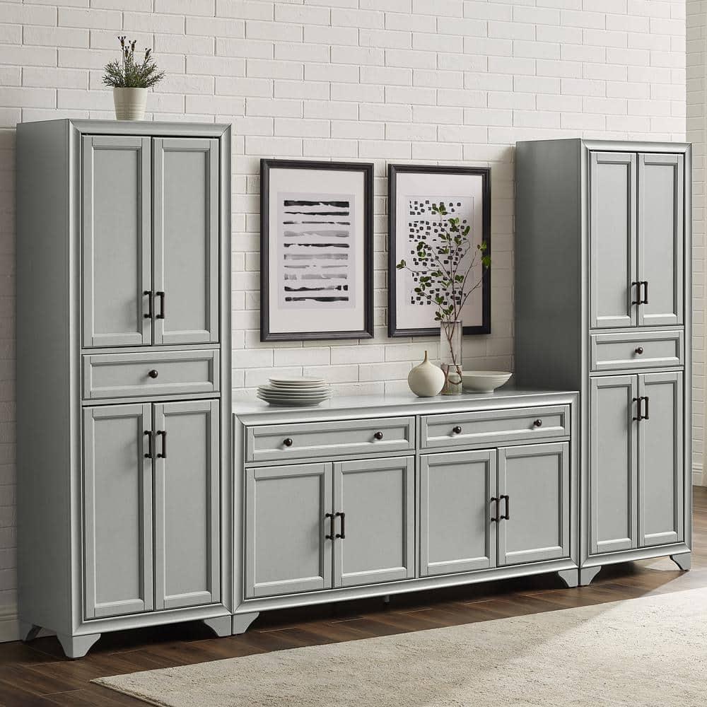 3pc Tara Sideboard and Pantry Set Distressed Gray - Crosley