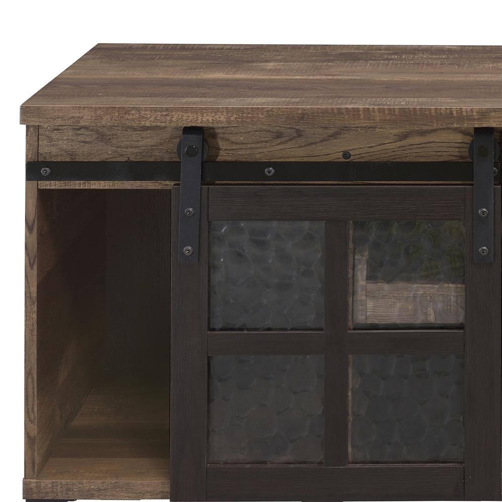 DremFaryoyo Nineel Coffee Table  Obscure Glass  Rustic Oak & Black Finish 87955