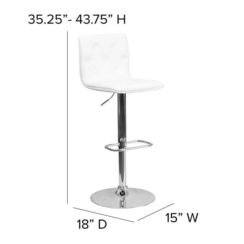 Flash Furniture Sammie Contemporary Button Tufted White Vinyl Adjustable Height Barstool with Chrome Base