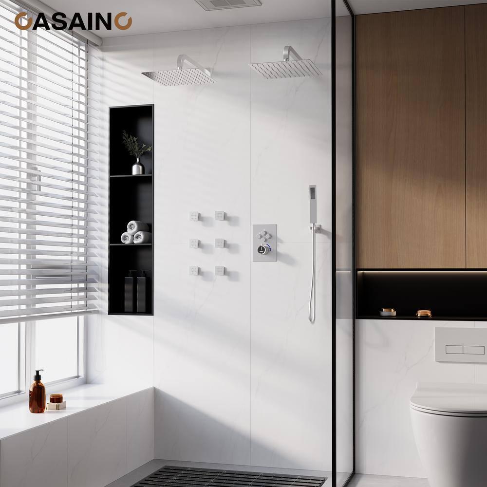 CASAINC CS6228-12CH Dual Shower Head Thermostatic Rainfall Shower System with Rough in-Valve and Shower Body Spray