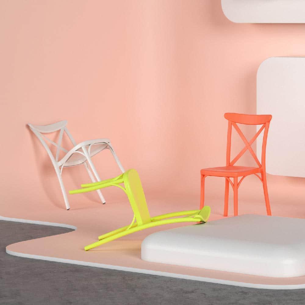 Strata Furniture Traditional Polypropylene Patio X-Chair in White (Set of 2)
