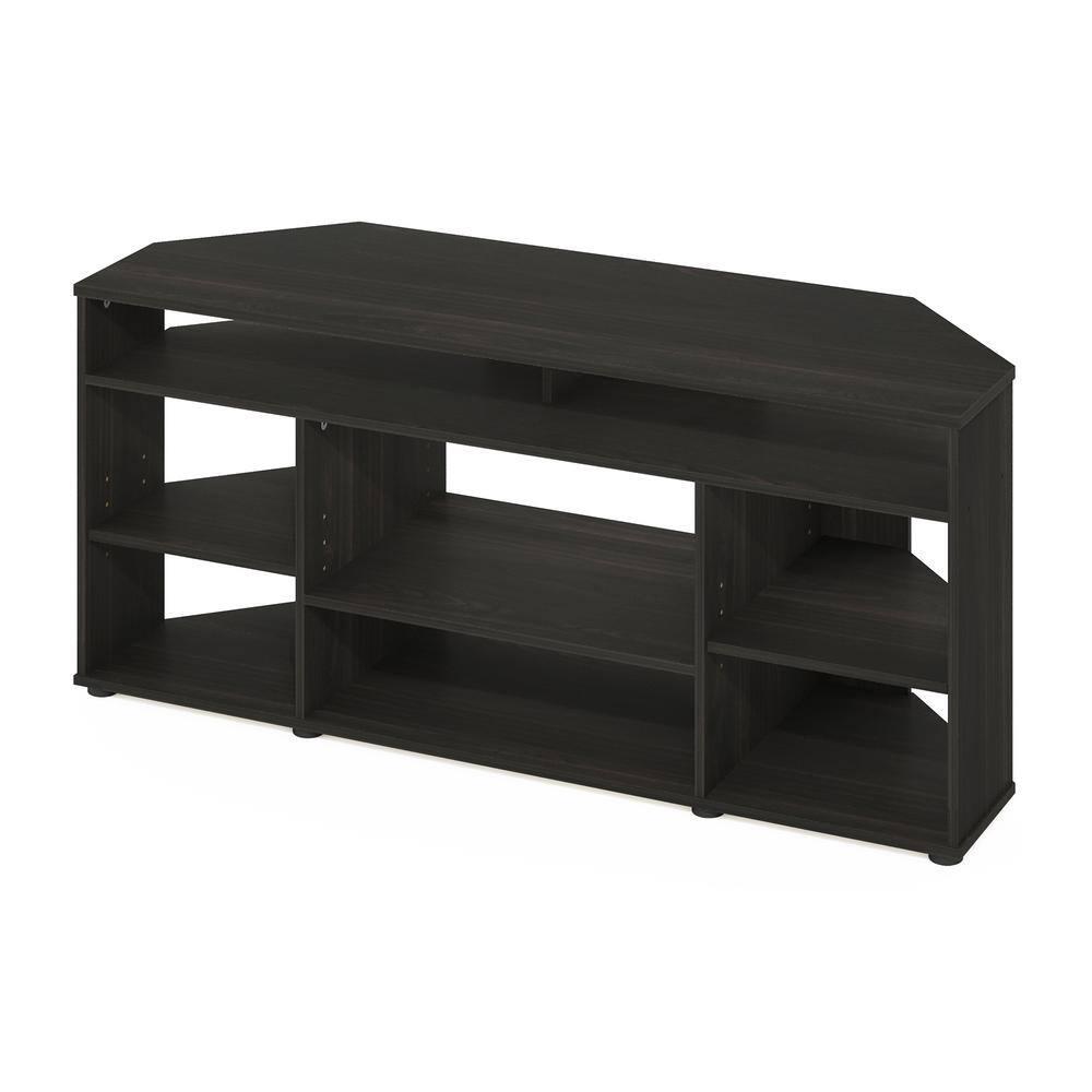 Espresso Composite Wood Corner TV Stand with Multiple Shelves