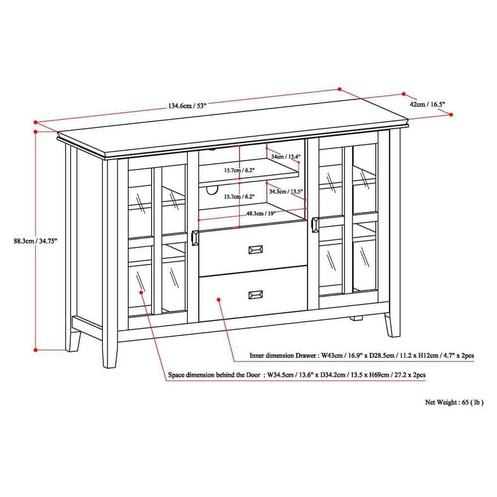 Simpli Home Artisan 53"W Solid Wood Contemporary Tall TV Stand for TVs up to 60" with Adjustable Shelves