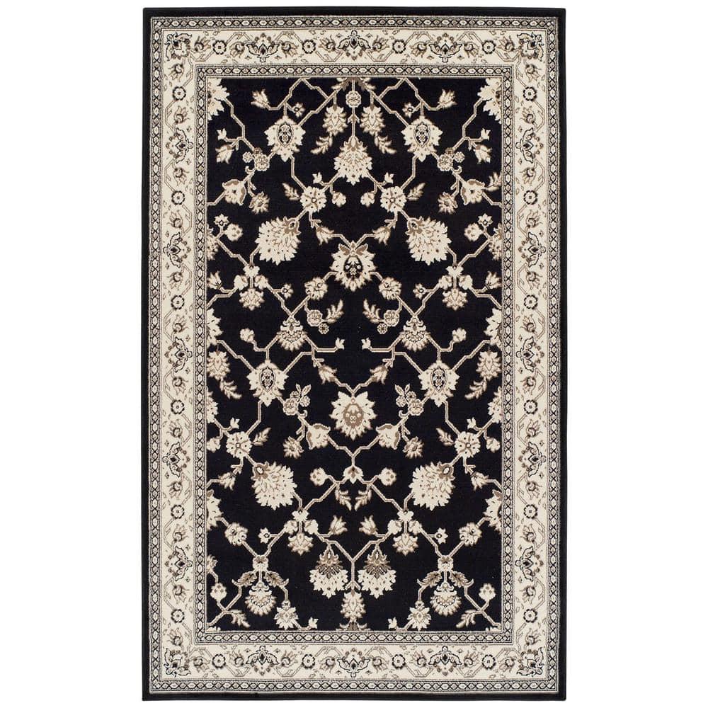 Traditional Floral Indoor Hallway Entryway Runner Rug, 8' x 10', Black - Blue Nile Mills
