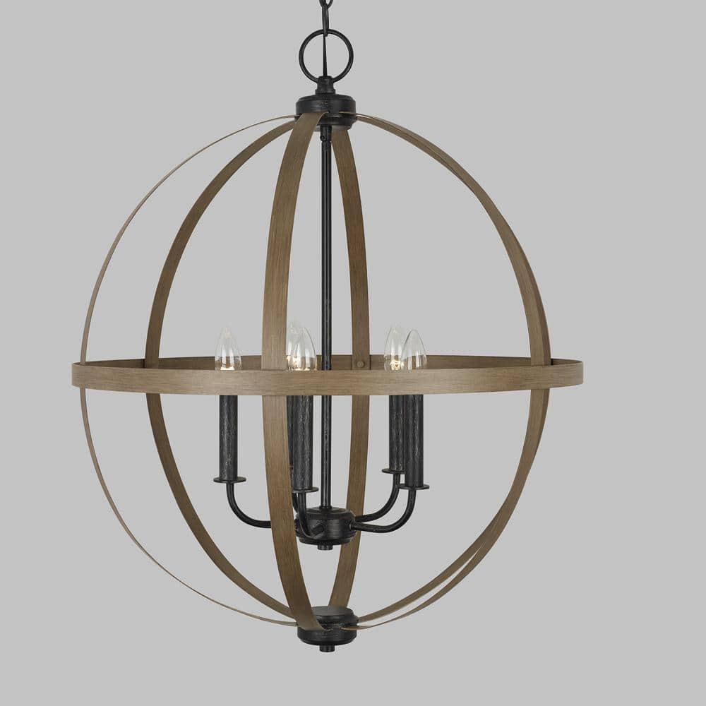 Calhoun 24" Steel Cage Globe Chandelier in Cerused Oak