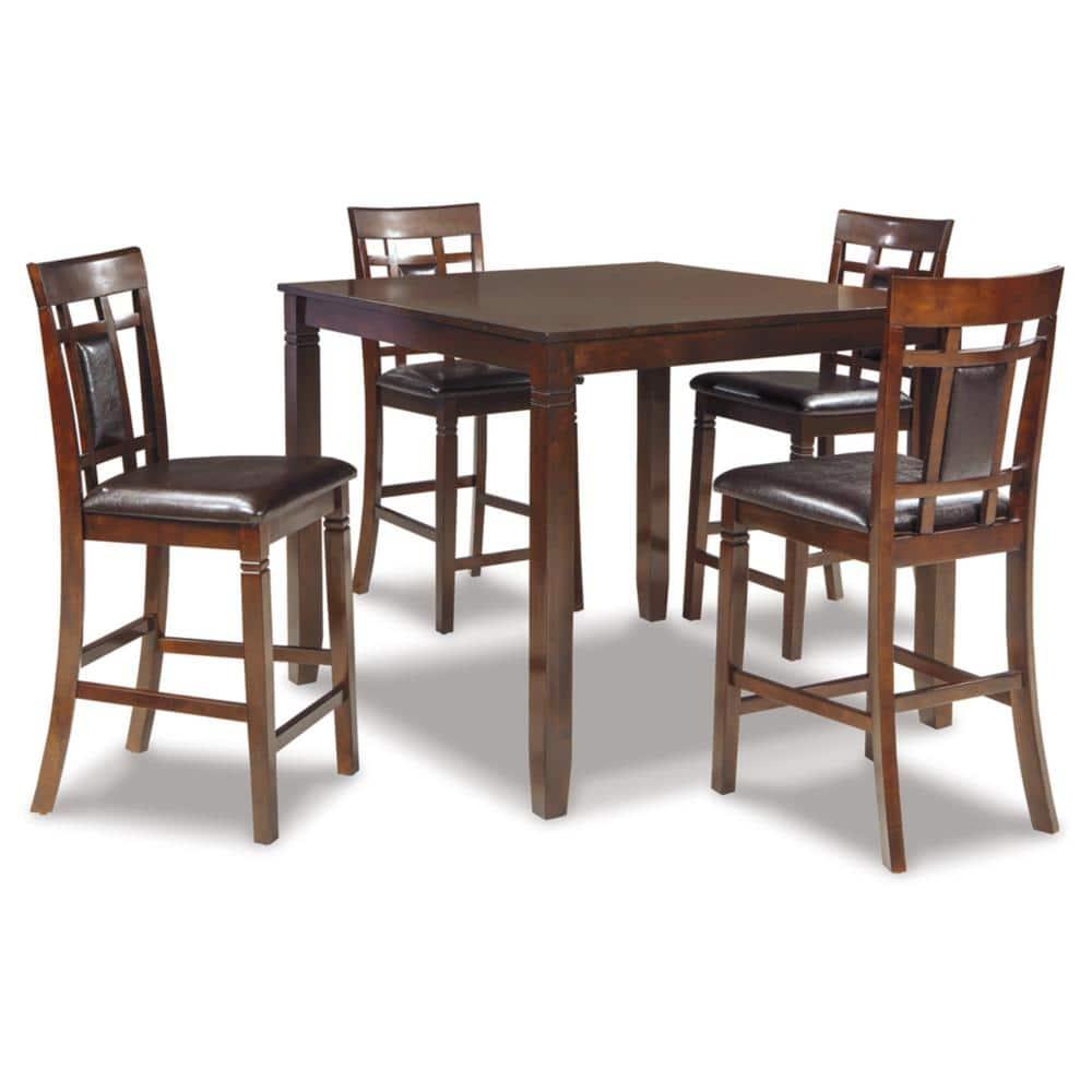 Bennox Counter Height Dining Table Set Brown: Faux Leather Stools, 5-Piece - Signature Design by Ashley