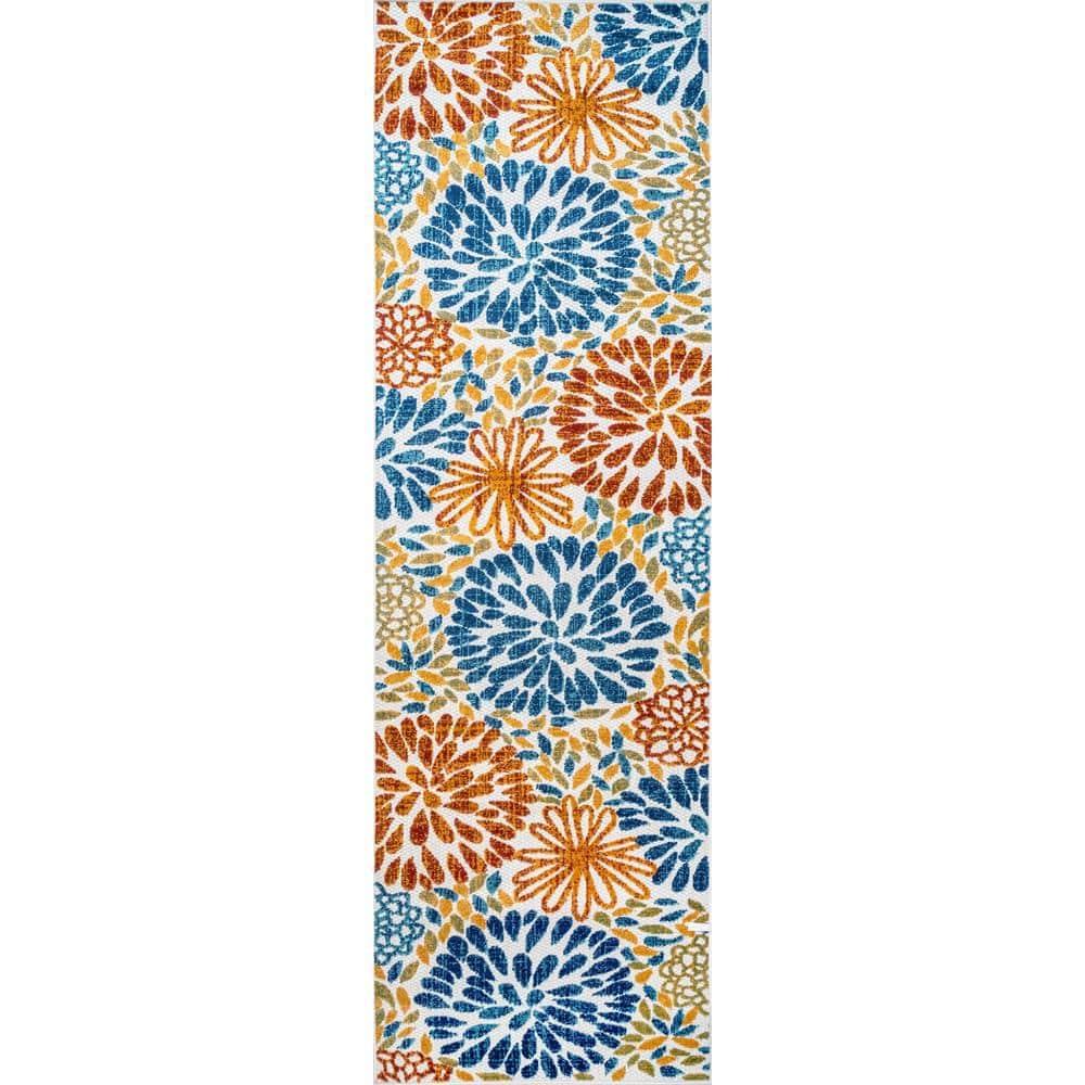 Nuloom Monique Floral & Paisley 2x12 Indoor/Outdoor Runner Rug for Living Room Patio Deck Front Porch Entryway Hallway Kitchen, Blue/Multicolor