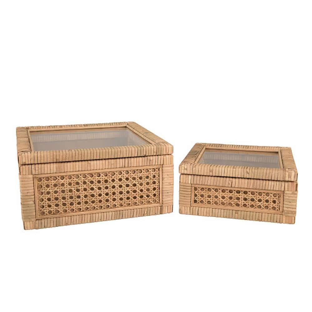 Creative Co-Op Cane and Rattan Natural Wood Decorative Boxes, Set of 2