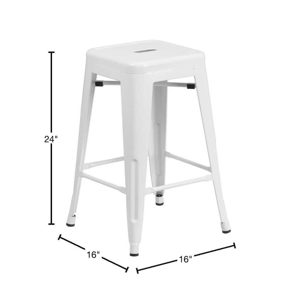 Flash Furniture Commercial Grade 24" High Backless White Metal Indoor-Outdoor Counter Height Stool with Square Seat