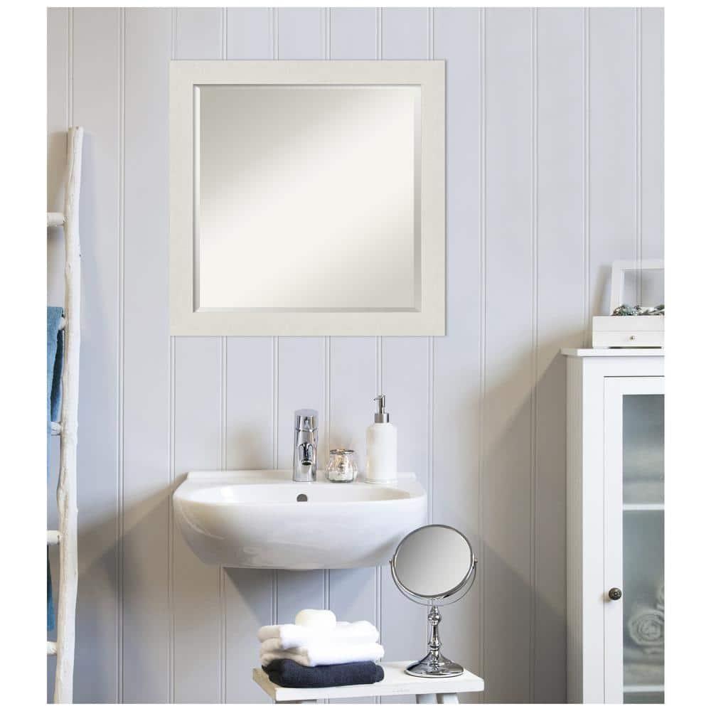 23" x 23" Rustic Plank White Framed Bathroom Vanity Wall Mirror - Amanti Art: Square Polystyrene Frame, Wall Mount