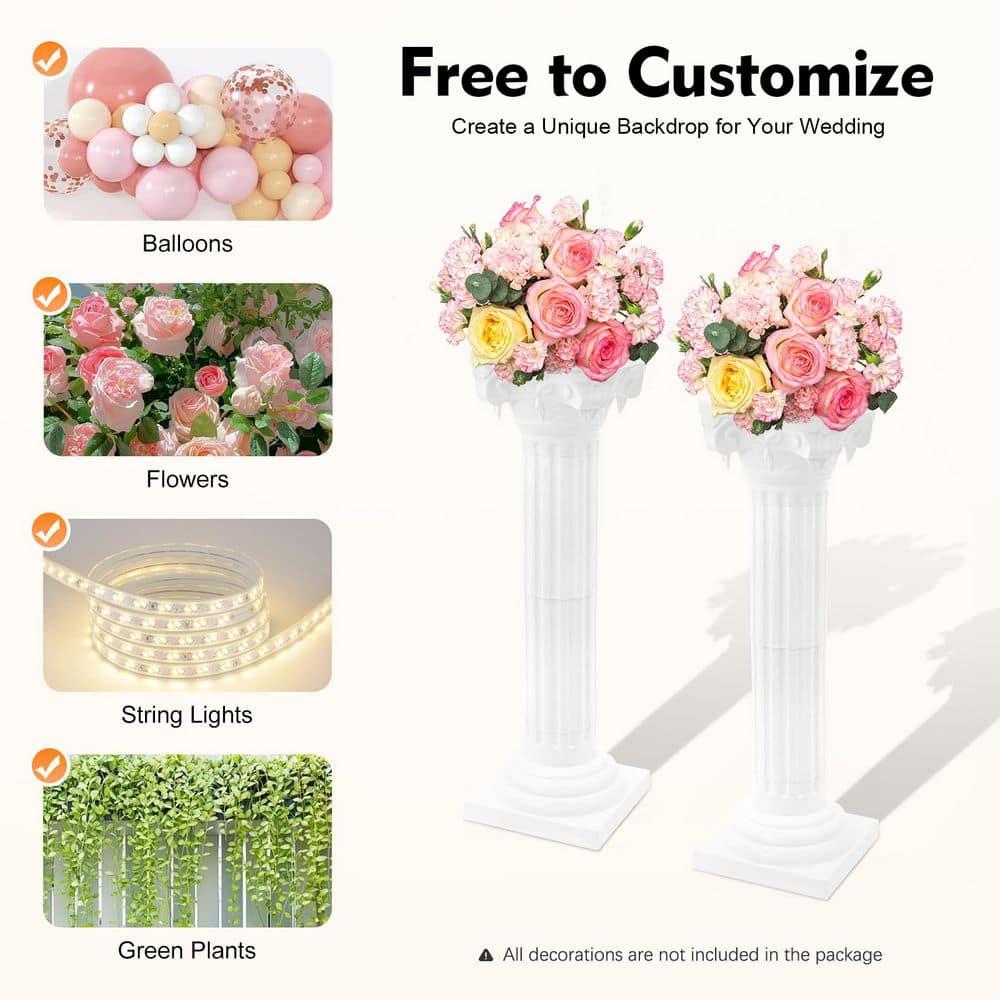 2Pcs European Style Roman Columns Wedding Column Stand Roman Pillar Plastic Greek Column Statue Plant Stand Wedding Event Party Decorative Column Pedestal Flower Pot Holder Decor (10.63x34.65 Inch)