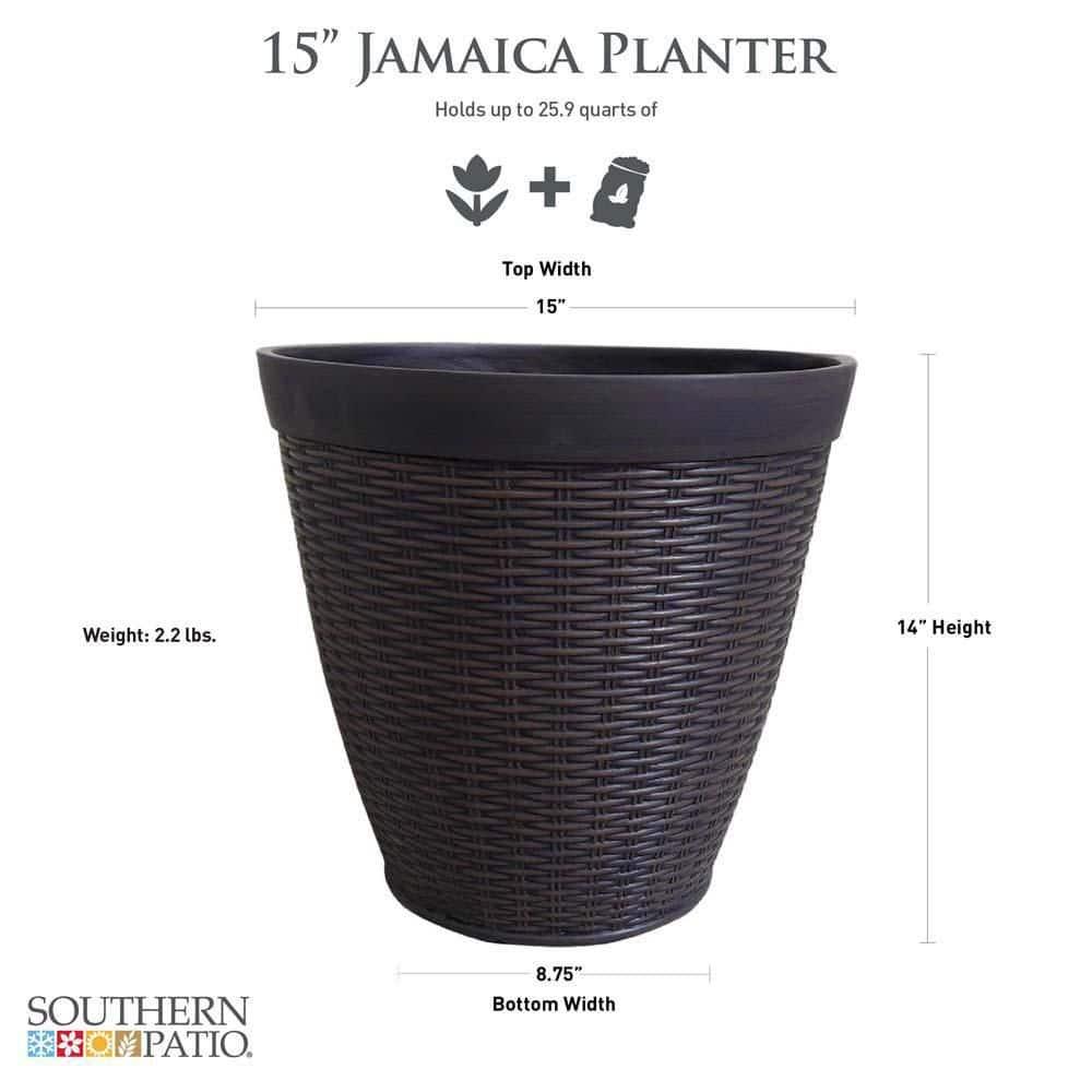Southern Patio 15" Jamaica Wicker Planter, Dark Coffee - Southern Patio