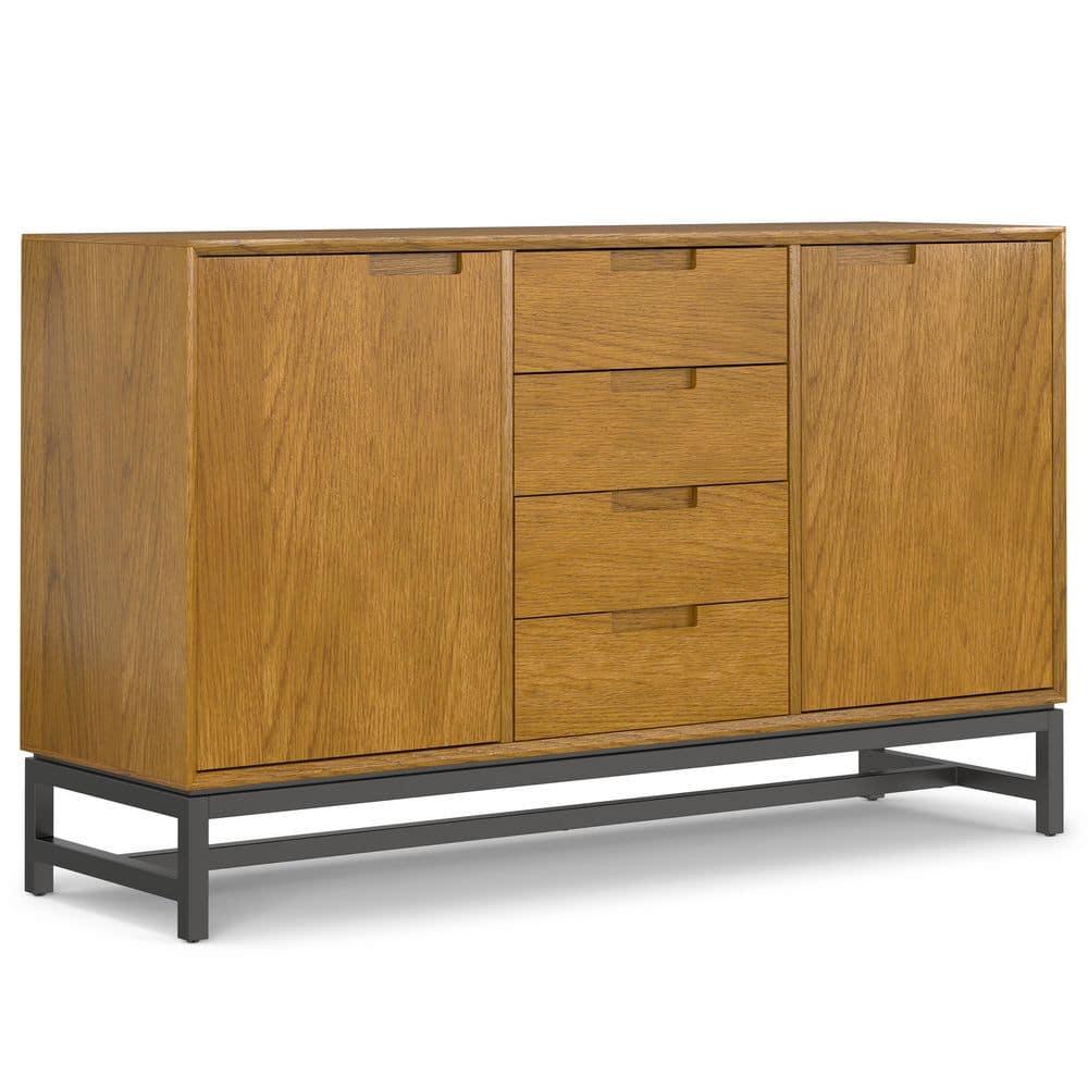 Simpli Home Banting 60"W Solid Wood Industrial 2-Door Sideboard Buffet with 4 Center Drawers