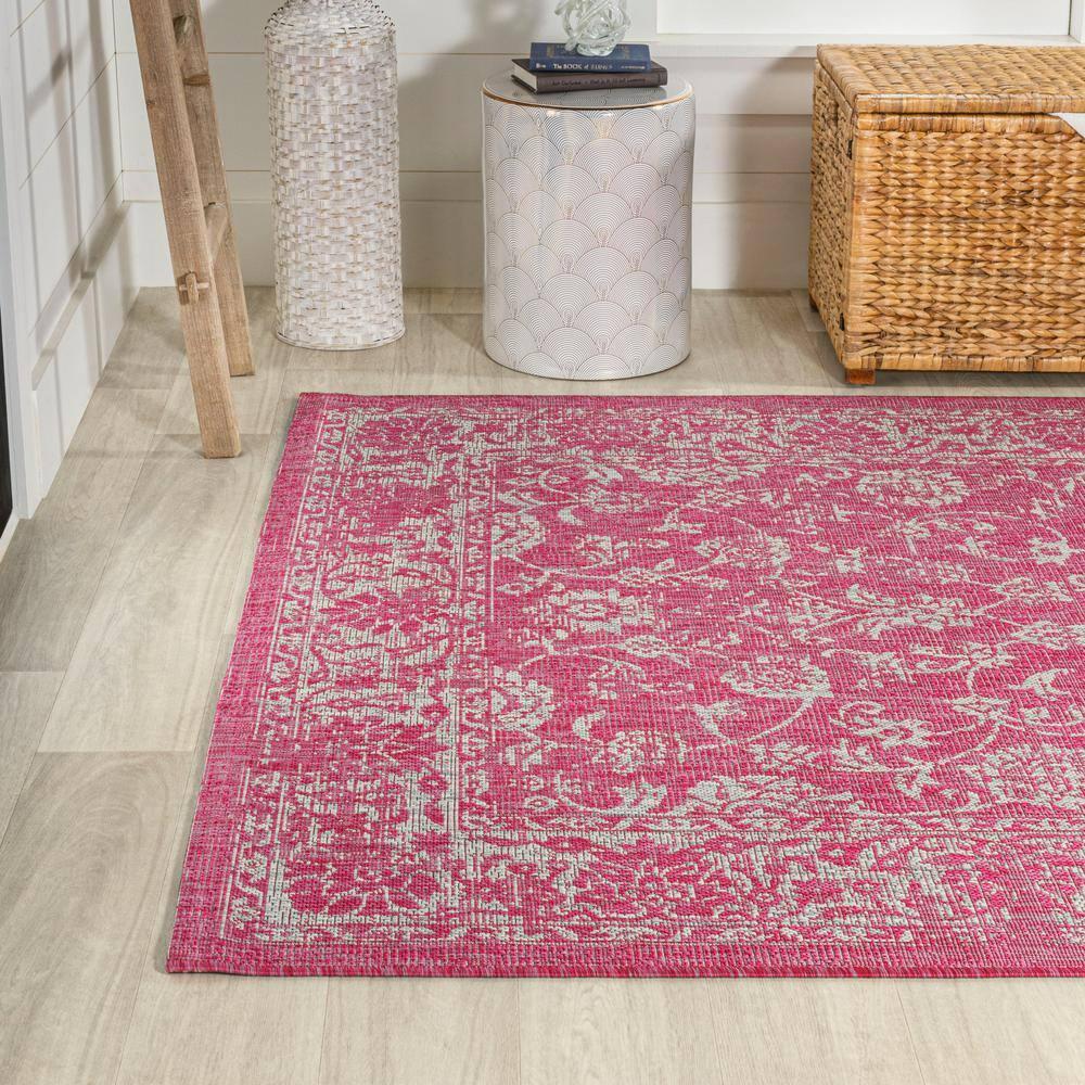 9' x 12' Tela Bohemian Textured Weave Floral Indoor/Outdoor Area Rug, Fuchsia/Light Gray - JONATHAN Y