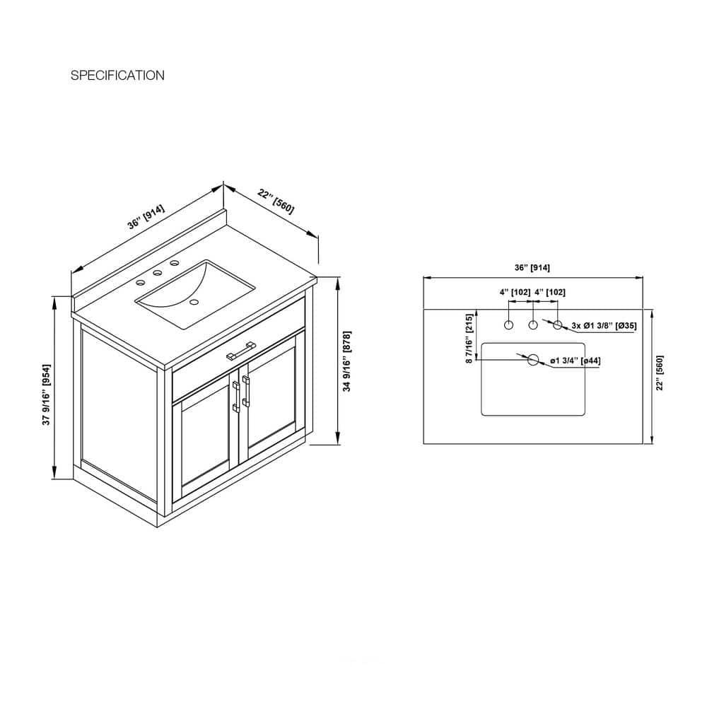 OVE Decors Bailey Single Bathroom Vanity with Premium Countertop