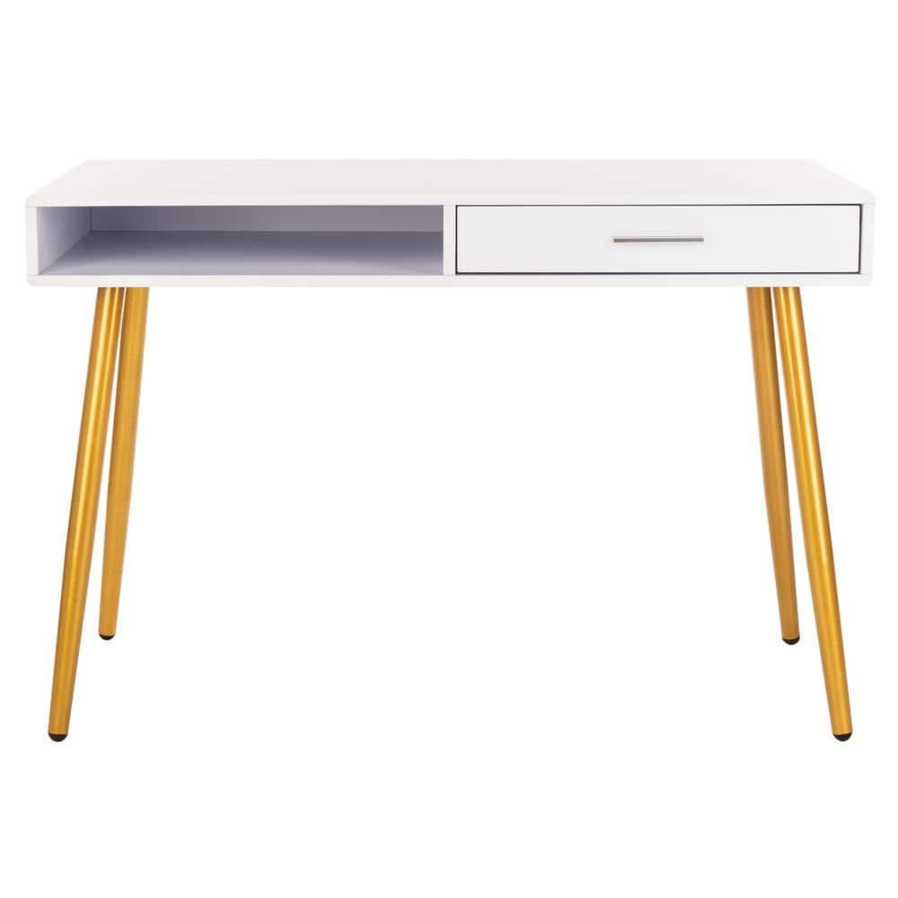 Jorja 1 Drawer 1 Shelf Desk - DSK2200 - White/Gold - Safavieh